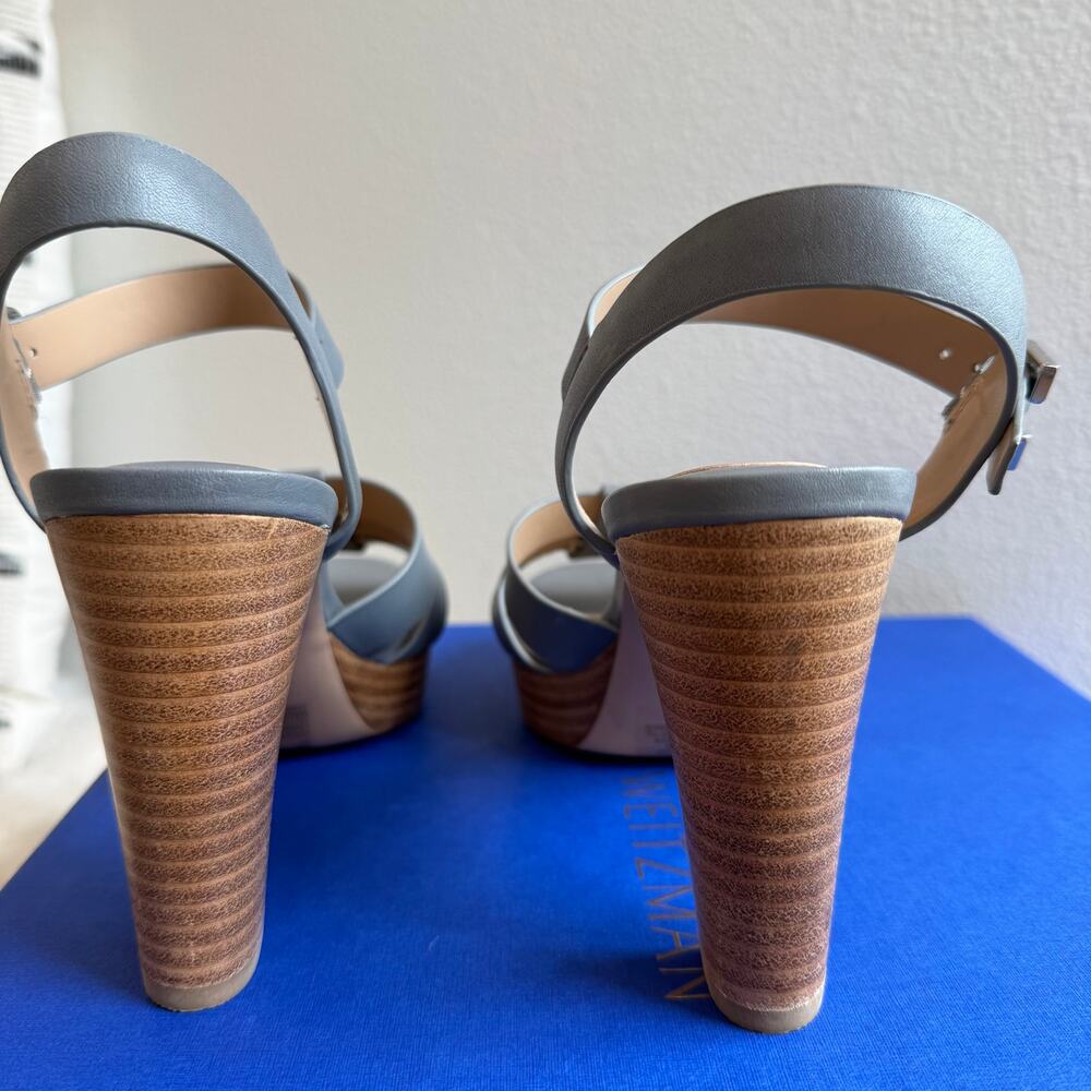 Lauren Ralph Lauren Soffia Nappa Leather Ankle Strap Platform Sandal Gray Size 7 - Picture 3 of 8